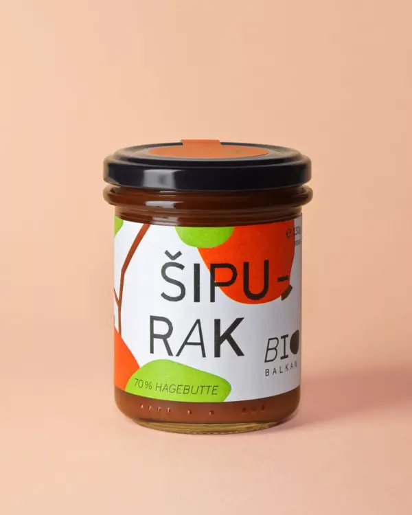 Bio Sipurak, ein Fruchtaufstrich aus Hagebutten, im 230 Gramm Glas von BioBalkan